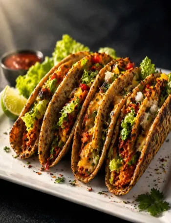 Loaded roti taco with paneer beans lettuce bell pepper and sriracha mayo