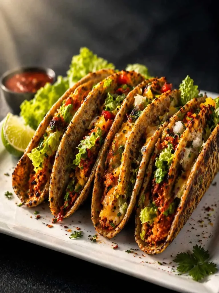 Loaded roti taco with paneer beans lettuce bell pepper and sriracha mayo