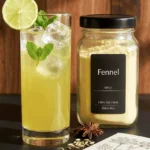 Saunf sharbat fennel lemonade in a glass with ice and lemon