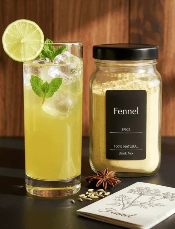 Saunf sharbat fennel lemonade in a glass with ice and lemon